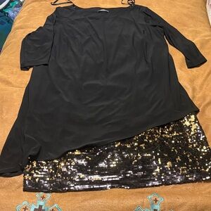 Jessica Howard Black and Gold Long Sleeve Dress